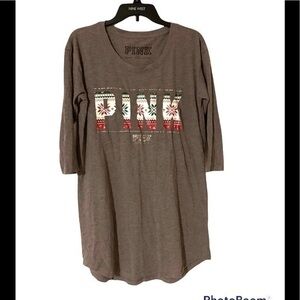 Pink Victoria’s Secret Christmas Sleep Dress Night Shirt Top Grey Size M